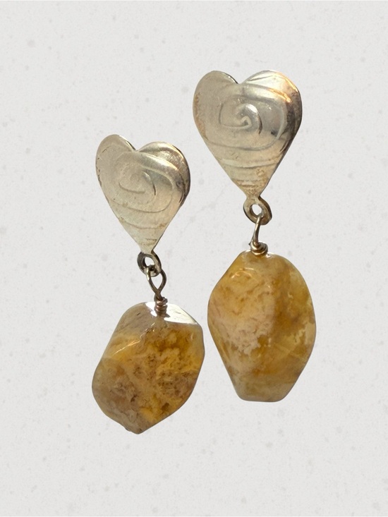 Jay King Jewelry - Jay King DTR Sterling Silver 925 Heart Beige Brown Stone Dangle Drop Earrings